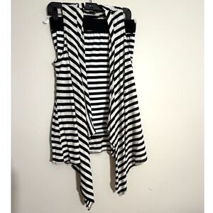 Papaya Black White Striped 2 Piece Set Medium Skirt & Open Front Vest Cardigan